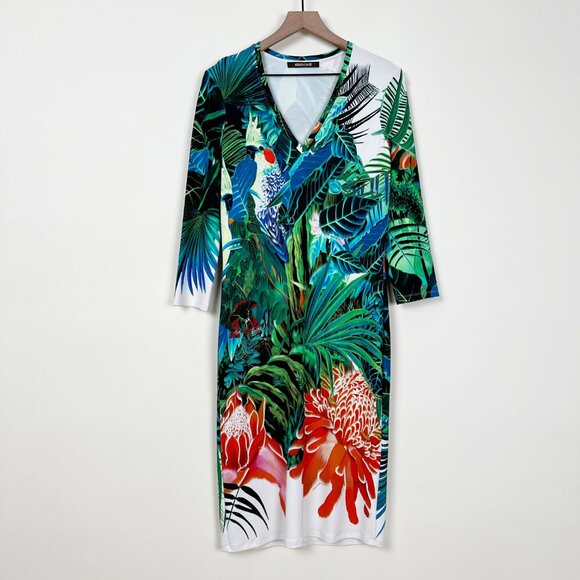 Roberto Cavalli Tropical Floral & Animal Print Midi Dress Cocktail Party Beach - Picture 3 of 13